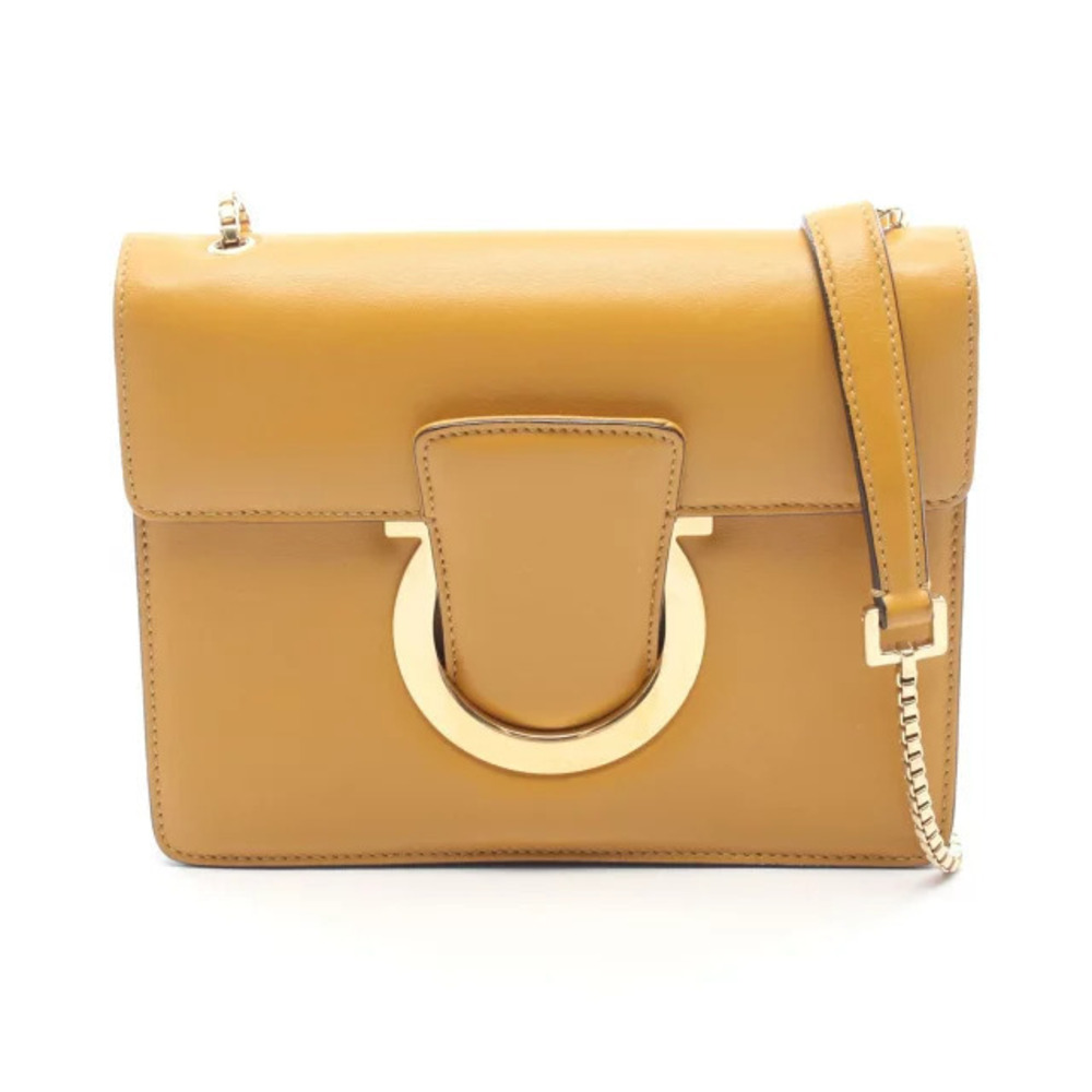Salvatore Ferragamo Gancini Shoulder Bag Leather Brown